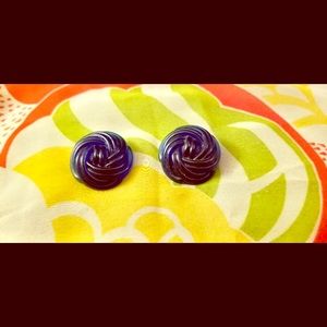 VTG 60s Blue Rosette Plastic Clip on Earrings